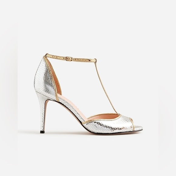 J Crew Collection Rylie T-strap heels in snake-embossed Italian leather BV720 - Picture 3 of 6